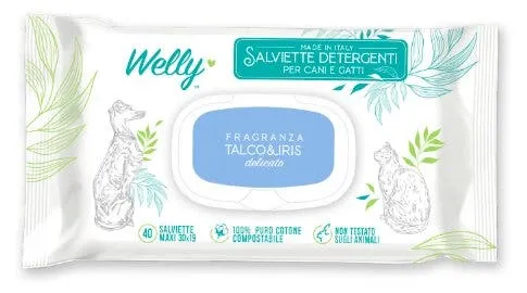 Welly Salviette Detergenti Delicate Talco & Iris Per Cani E Gatti 40 Pezzi
