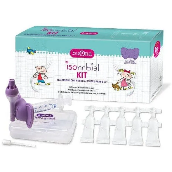 Isonebial Kit Pulizia Cavità Nasali 20 Flaconcini Monodose 5ml + Siringa Luer Lock Soft-Jeck + Ago Cannula + Nebulizzatore Spraysol