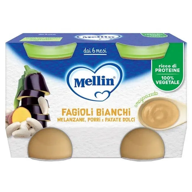 Mellin Omogeneizzato Fagioli Bianchi/Melanzane 2x130g 6Mesi+