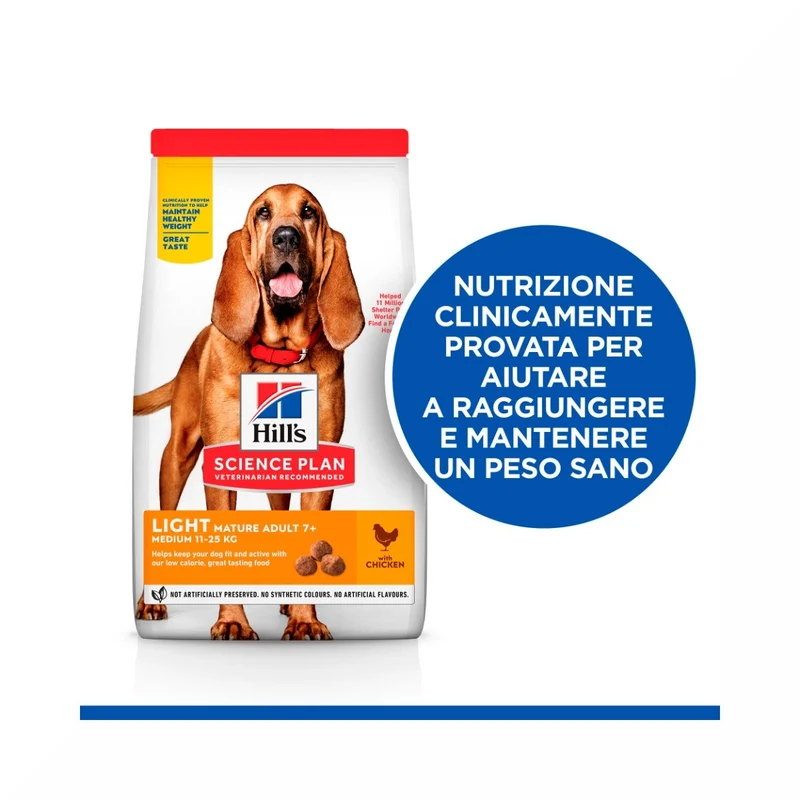 Hill's Science Plan Light Mature Adult Crocchette Con Pollo Per Cani Taglia Media Sacco 14Kg