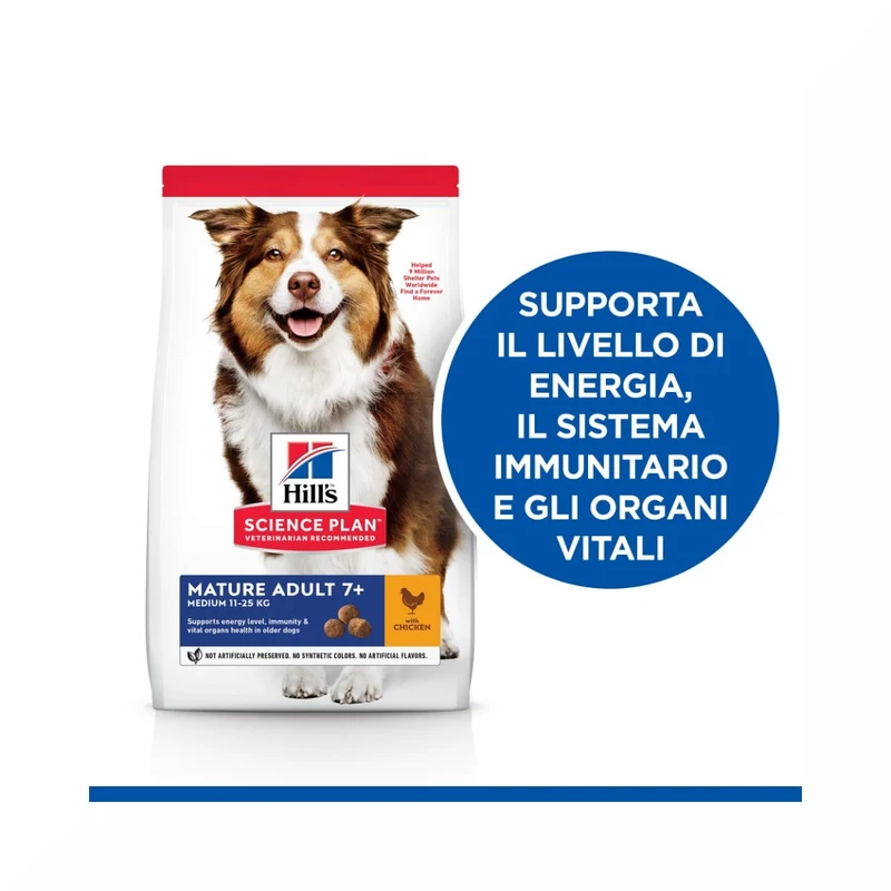 Hill's Science Plan Mature Adult 7+ Crocchette con Pollo per Cani Taglia Media Sacco 14 Kg