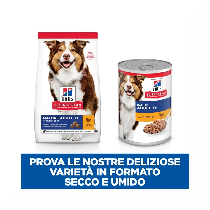 Hill's Science Plan Mature Adult 7+ Crocchette con Pollo per Cani Taglia Media Sacco 14 Kg