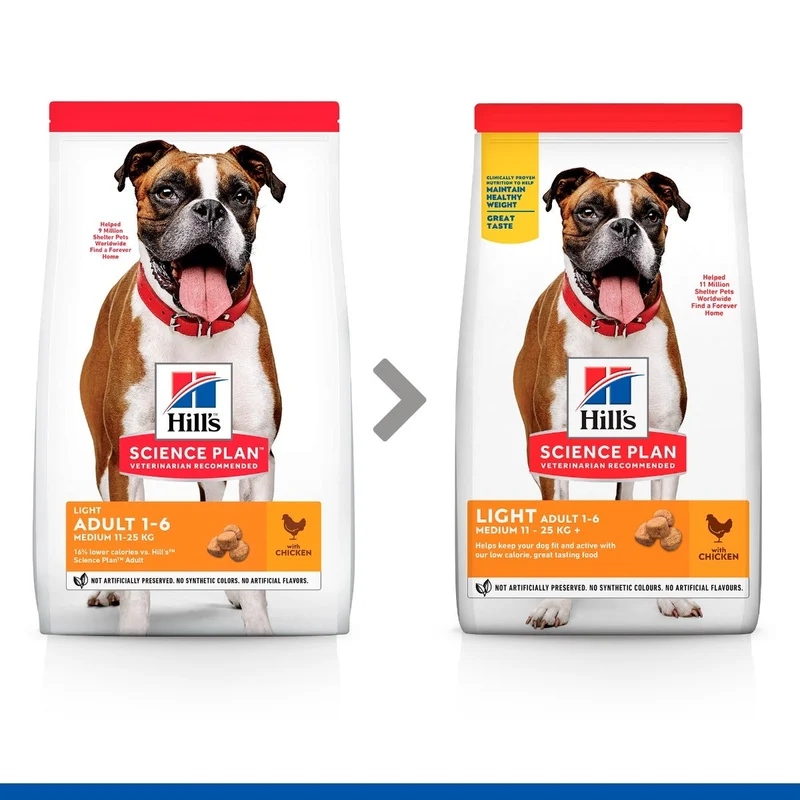 Hill's Science Plan Light Adult Crocchette Con Pollo Per Cani Taglia Media Sacco 14 Kg