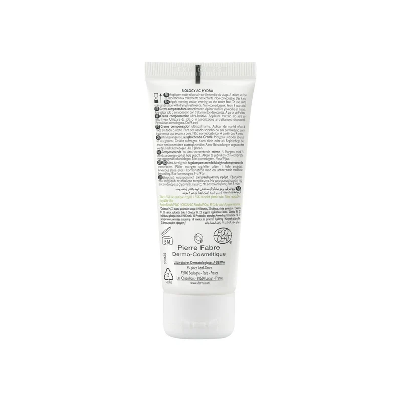 A-Derma Biology Ac Hydra Crema Compensatrice Ultra-lenitiva Anti-imperfezioni 40ml