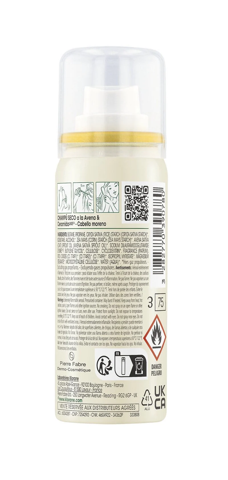 Klorane Shampoo Secco Avena Naturale Extra Delicato Capelli Scuri 50ml