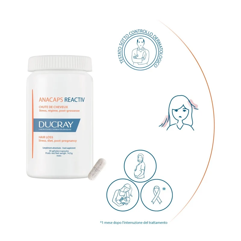Ducray Anacaps Reactiv Integratore Alimentare Capelli 30 Capsule