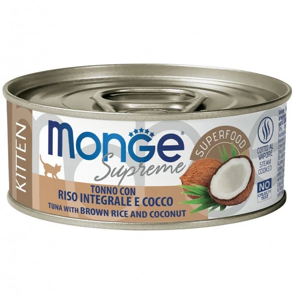 Monge Supreme Tonno Riso Integrale e Cocco Cibo Umido Gattini 80g