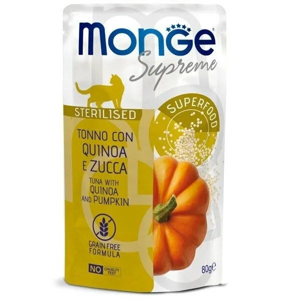 Monge Supreme Pezzetti di Tonno con Quinoa Zucca Cibo Umido Gatti Adulti Sterilizzati 80g