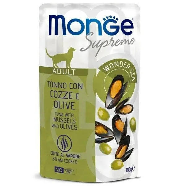 Monge Supreme Pezzetti di Tonno con Cozze Olive Cibo Umido Gatti Adulti 80g