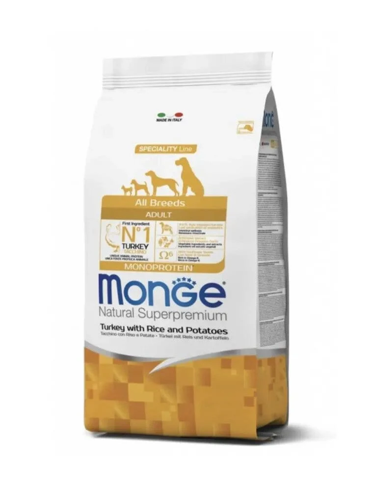 Monge Natural Superpremium Monoprotein Cibo Secco Tacchino Riso E Patate Per Cani Adulti Tutte Le Taglie 2,5kg