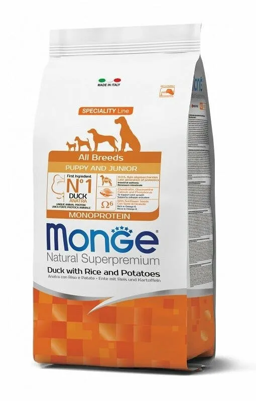 Monge Natural Superpremium All Breeds Anatra COn Riso E Patate Cibo Secco Cani Cuccioli Sacco 12Kg