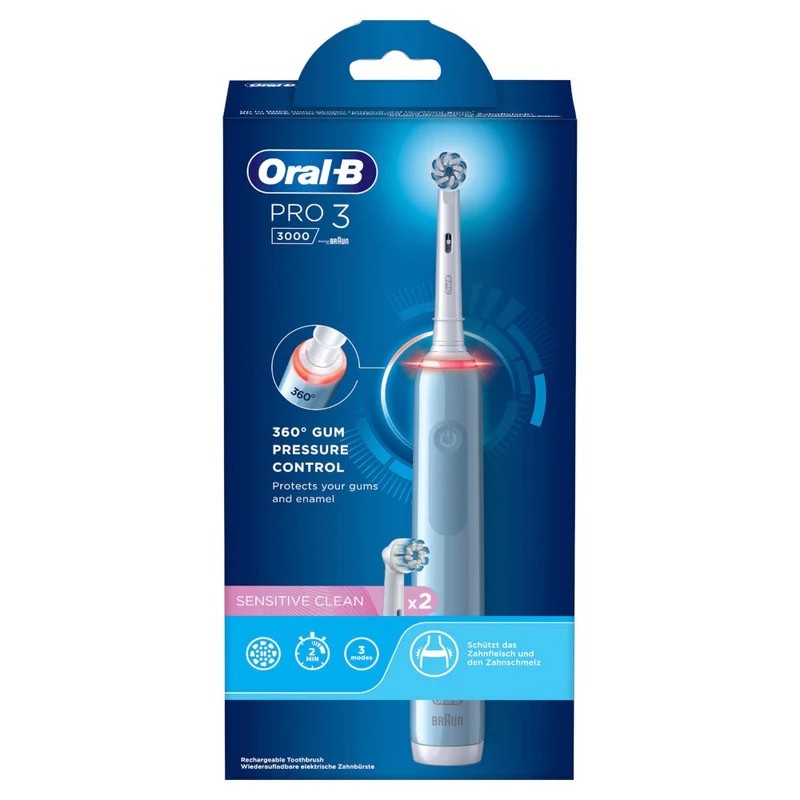 Oral-B Spazzolino Elettrico Ricaricabile Pro 3 3000 Blu, 2 Testine, 1 Spazzolino