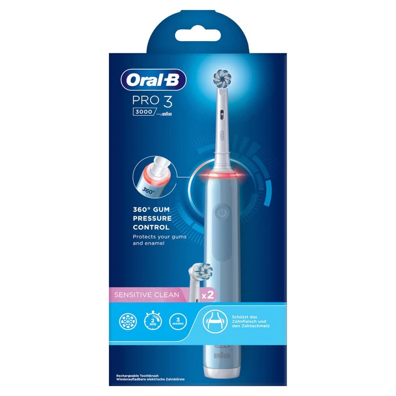 Oral-B Spazzolino Elettrico Ricaricabile Pro 3 3000 Blu, 2 Testine, 1 Spazzolino