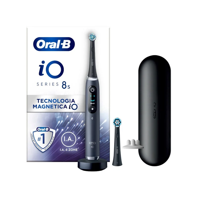 Oral-B Spazzolino Elettrico Ricaricabile iO 8S Nero, 2 Testine, 1 Custodia Da Viaggio, 1 Spazzolino