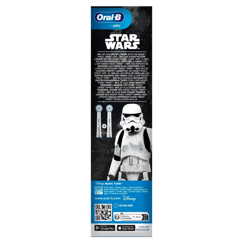 Oral-B Spazzolino Elettrico Ricaricabile Junior Star Wars +6 Anni, 2 Testine, 1 Spazzolino