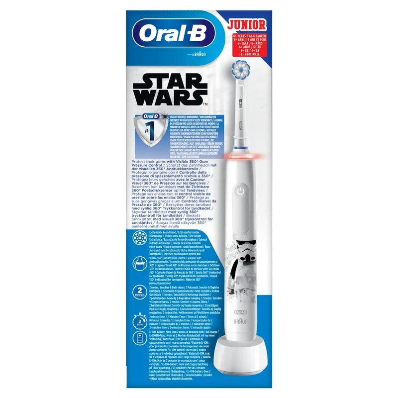 Oral-B Spazzolino Elettrico Ricaricabile Junior Star Wars +6 Anni, 2 Testine, 1 Spazzolino