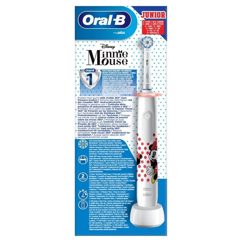 Oral-B Spazzolino Elettrico Ricaricabile Junior Minnie +6 Anni, 2 Testine, 1 Spazzolino