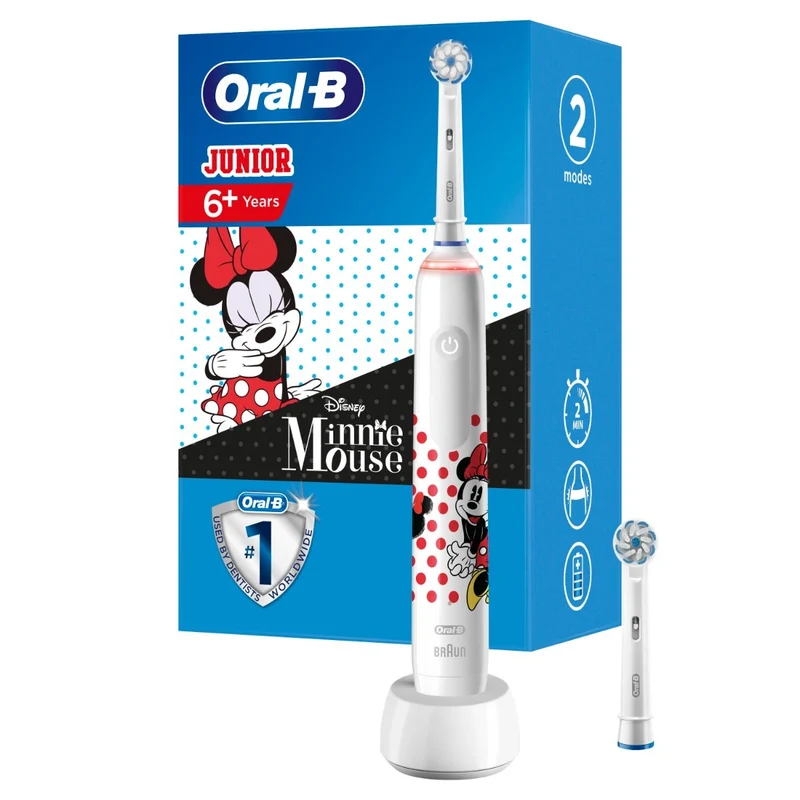 Oral-B Spazzolino Elettrico Ricaricabile Junior Minnie +6 Anni, 2 Testine, 1 Spazzolino