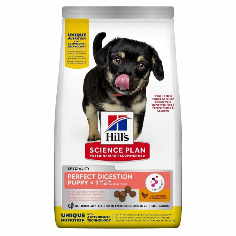 Hill's Science Plan Perfect Digestion Medium Puppy Cibo Secco Con Pollo E Riso Integrale Per Cuccioli Taglia Media Sacco 12kg