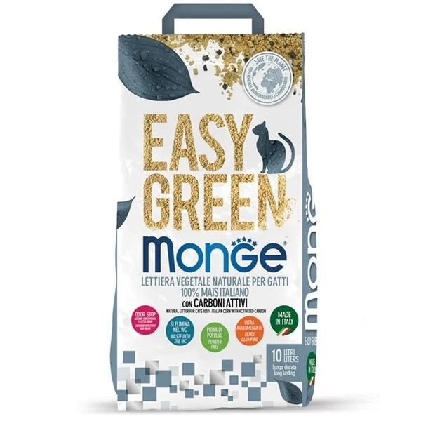 Monge Lettiera Easy Green Mais 10L con Carboni Attivi per Gatti