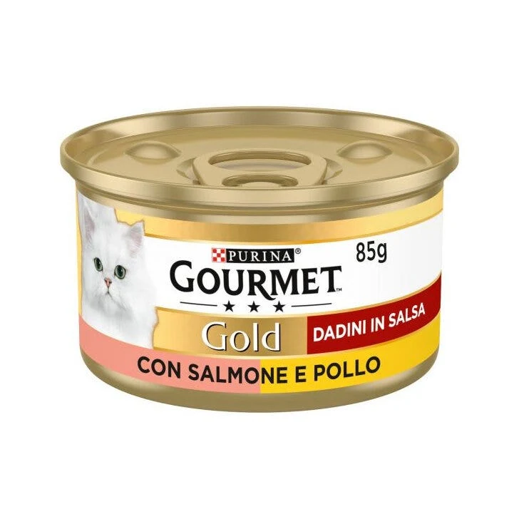 Purina Gourmet Gold Dadini In Salsa Con Salmone E Pollo Per Gatti Lattina 85g