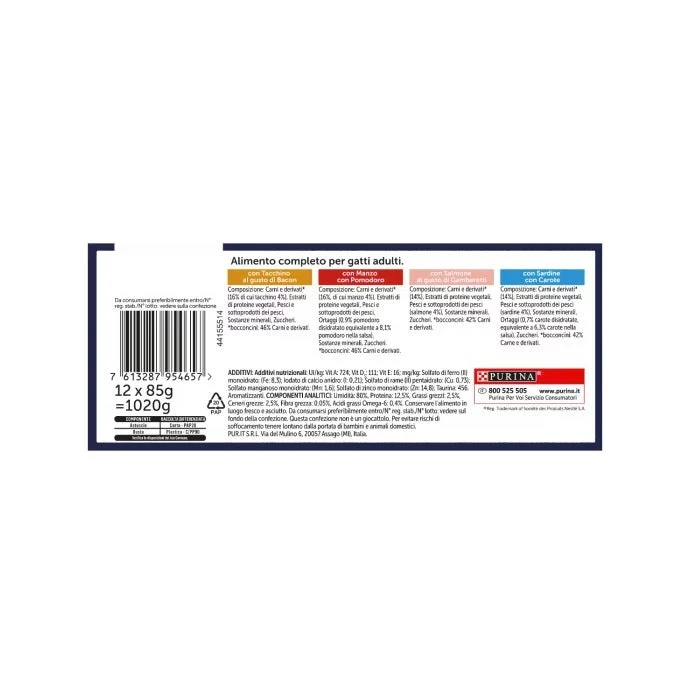 Purina Felix Sensations Sauces Tacchino/Manzo/Salmone/Sardine Cibo Umido Gatti Adulti Busta 12x85g