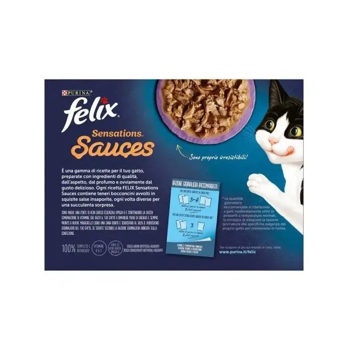 Purina Felix Sensations Sauces Tacchino/Manzo/Salmone/Sardine Cibo Umido Gatti Adulti Busta 12x85g