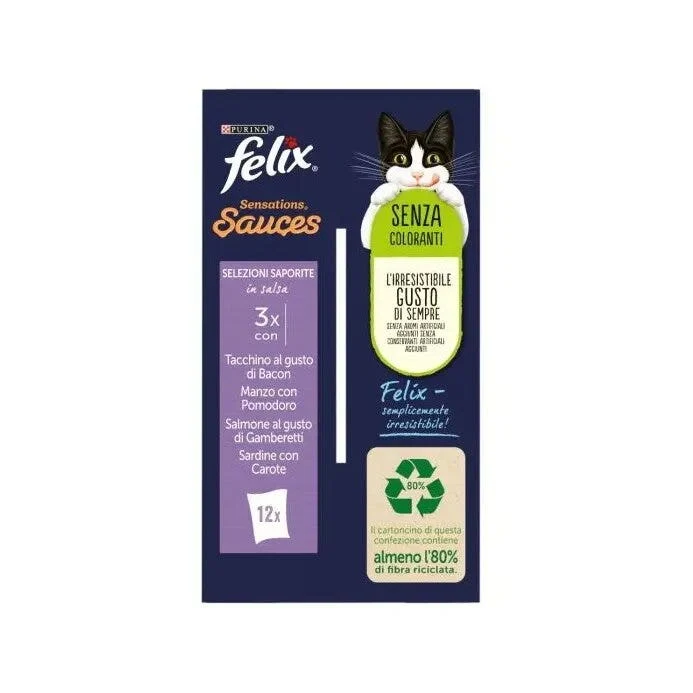 Purina Felix Sensations Sauces Tacchino/Manzo/Salmone/Sardine Cibo Umido Gatti Adulti Busta 12x85g