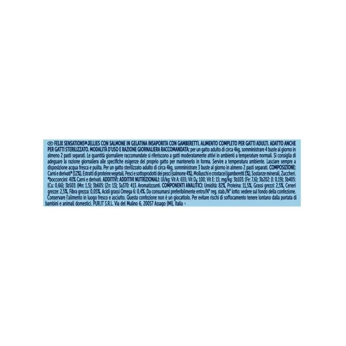 Purina Felix Sensations Jellies Gusto Salmone/Gamberetti Cibo Umido Gatti Adulti Busta 80g