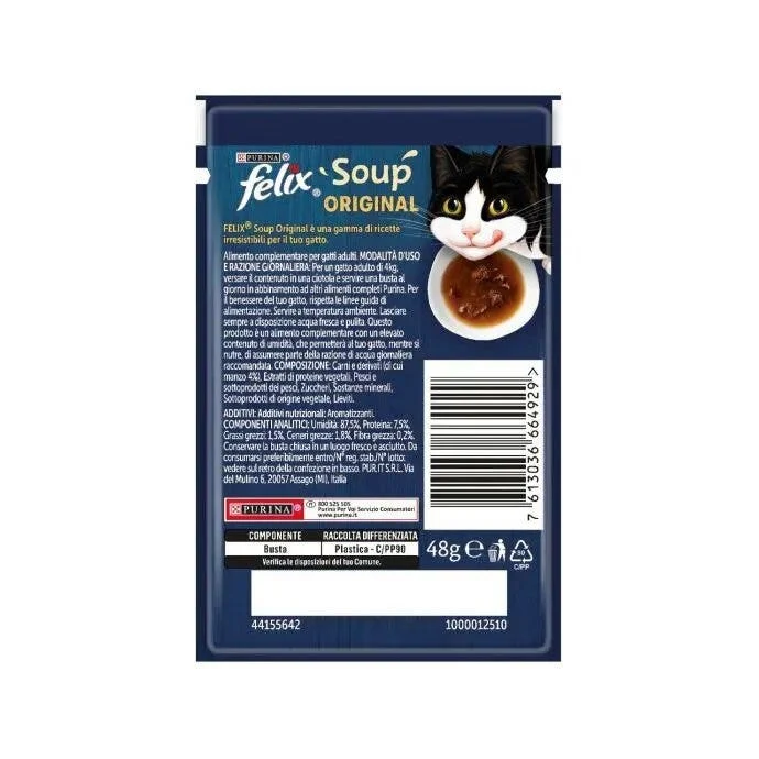 Purina Felix Soup Gusto Manzo Cibo Umido Gatti Adulti Busta 48g