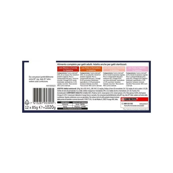 Purina Felix Le Ghiottonerie Manzo/Pollo /Salmone/Trota Con Verdure Cibo Umido Gatti Adulti Busta 12x85g
