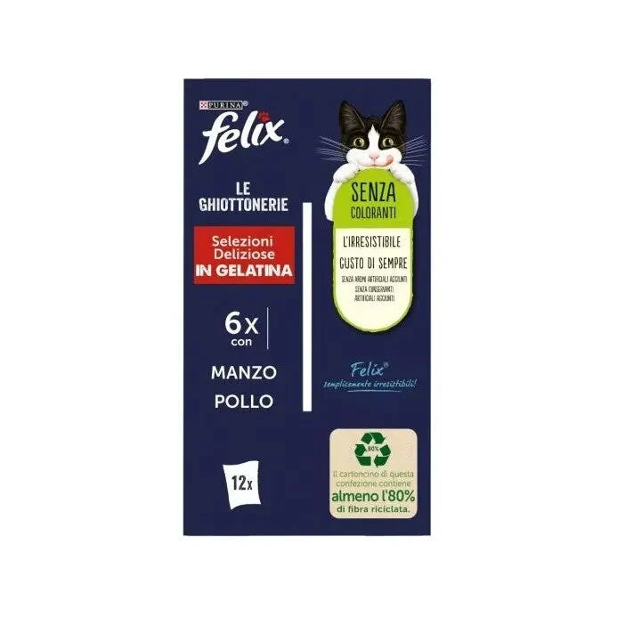 Purina Felix Le Ghiottonerie Selezioni Gusto Manzo/Pollo Cibo Umido Gatti Adulti Busta 12x85g