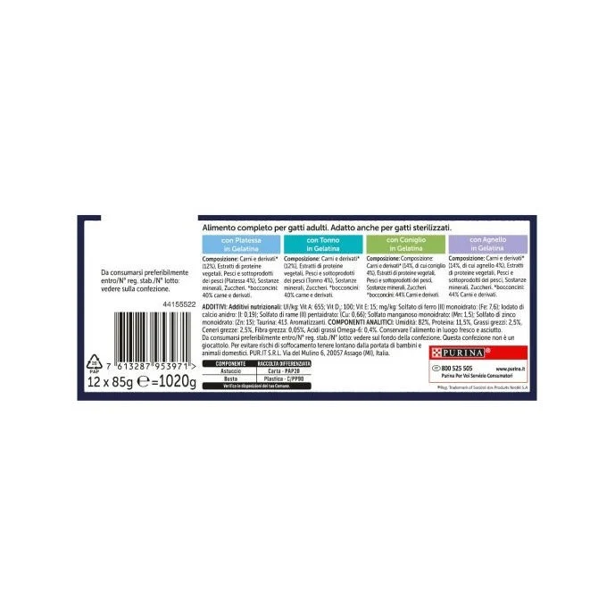 Purina Felix Le Ghiottonerie Gusto Platessa/Tonno/Coniglio/Agnello Cibo Umido Gatti Adulti Busta 12x85g