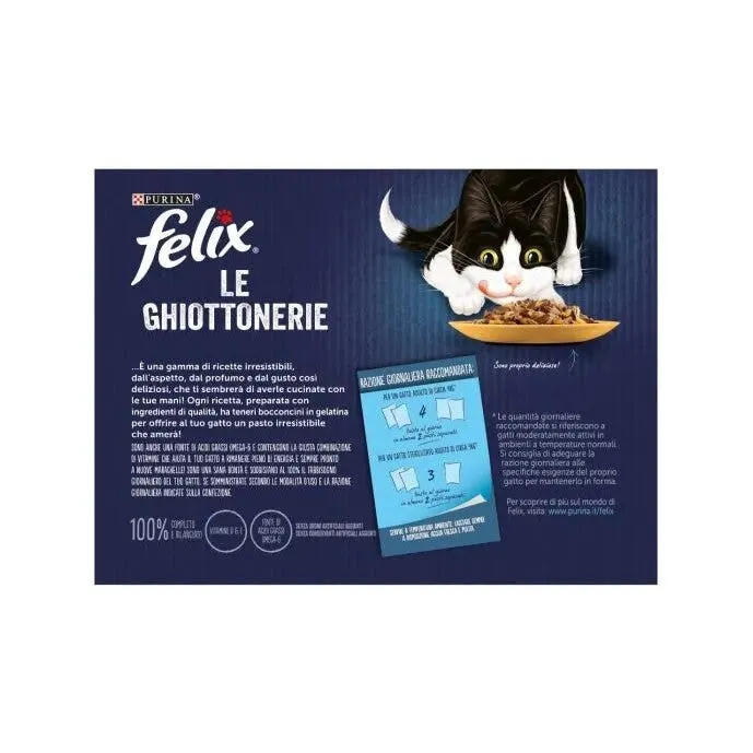 Purina Felix Le Ghiottonerie Gusto Platessa/Tonno/Coniglio/Agnello Cibo Umido Gatti Adulti Busta 12x85g