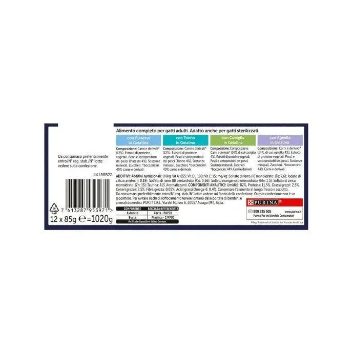Purina Felix Le Ghiottonerie Gusto Platessa/Tonno/Coniglio/Agnello Cibo Umido Gatti Adulti Busta 12x85g