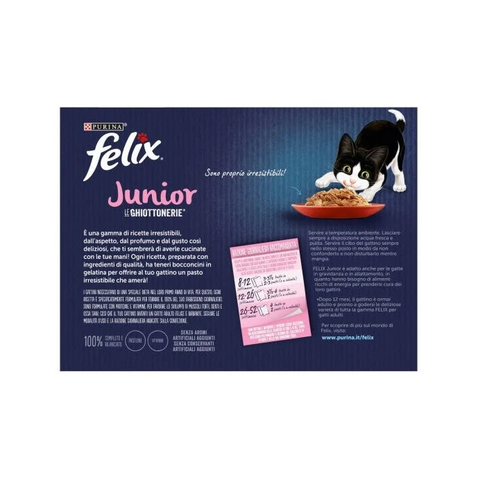 Purina Felix Le Ghiottonerie Junior Gusto Manzo/Pollo Cibo Umido Per Gattini Busta 12x85g