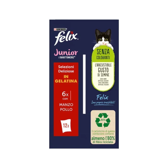 Purina Felix Le Ghiottonerie Junior Gusto Manzo/Pollo Cibo Umido Per Gattini Busta 12x85g