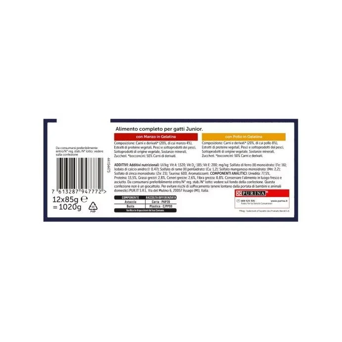 Purina Felix Le Ghiottonerie Junior Gusto Manzo/Pollo Cibo Umido Per Gattini Busta 12x85g