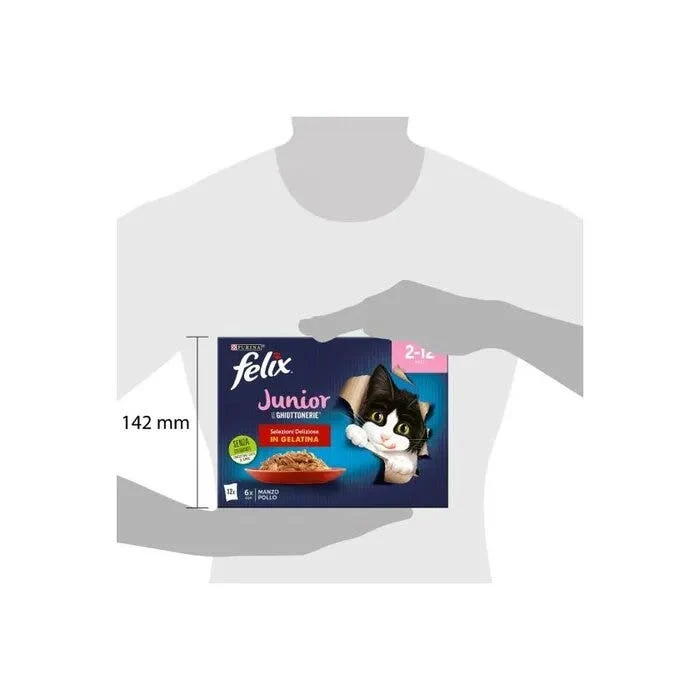 Purina Felix Le Ghiottonerie Junior Gusto Manzo/Pollo Cibo Umido Per Gattini Busta 12x85g