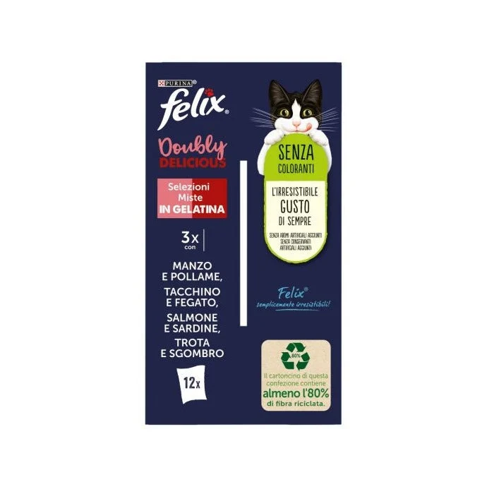 Purina Felix Le Ghiottonerie Manzo/Tacchino/Salmone/Trota Cibo Umido Gatti Adulti Busta 12x85g