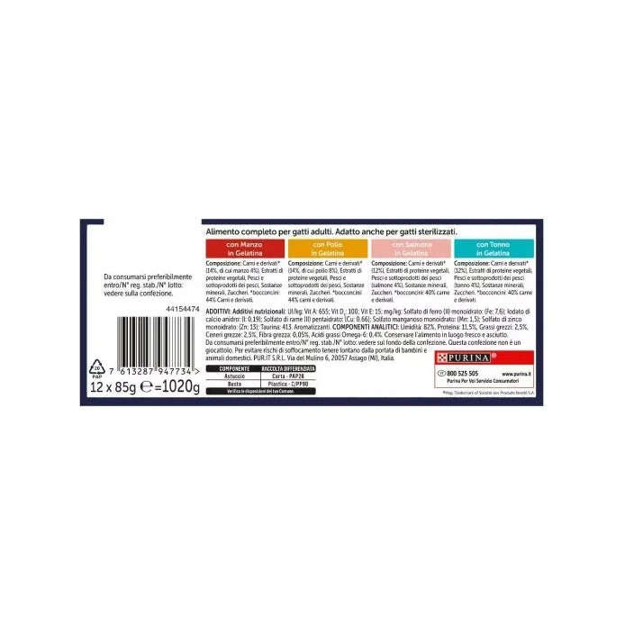 Purina Felix Le Ghiottonerie Gusto Manzo/Pollo/Salmone/Tonno Cibo Umido Gatti Adulti Busta 12x85g