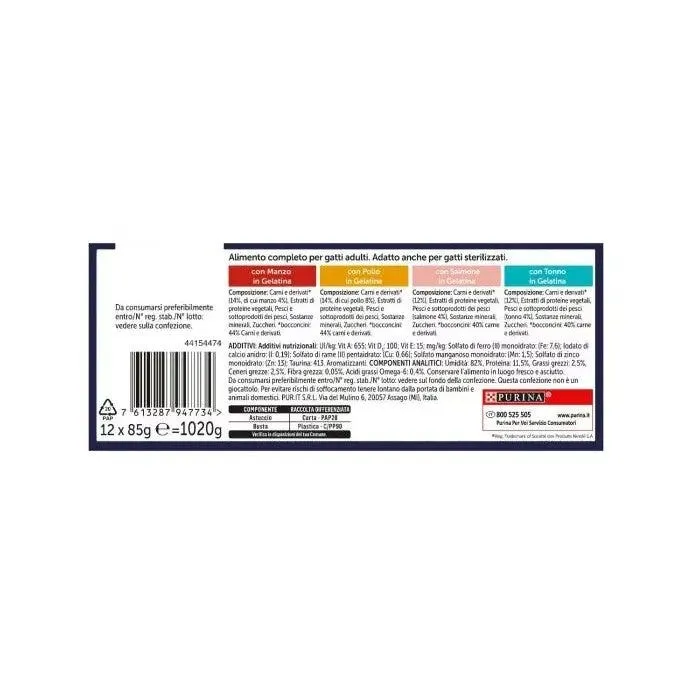 Purina Felix Le Ghiottonerie Gusto Manzo/Pollo/Salmone/Tonno Cibo Umido Gatti Adulti Busta 12x85g