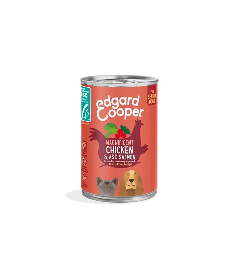 Edgard & Cooper Senior Pollo E Salmone Senza Cereali Cibo Umido per Cani 400g