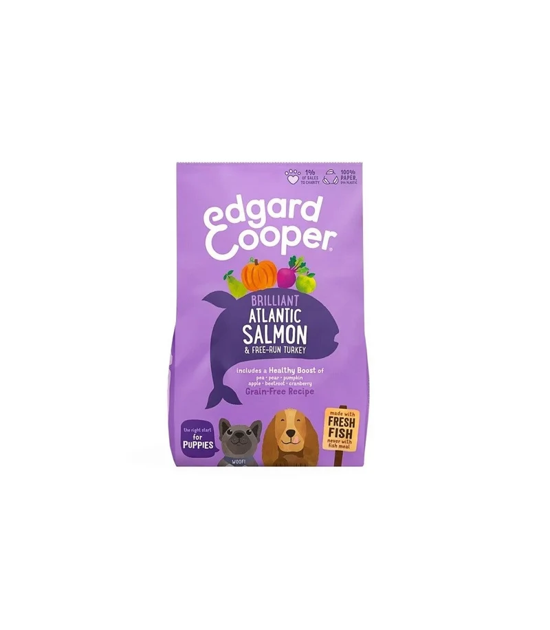 Edgard & Cooper Puppy Salmone E Tacchino Allevato A Terra Senza Cereali Crocchette per Cani 2,5 Kg