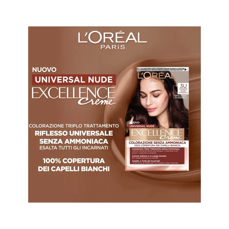 L'Oréal Paris Kit Excellence Universal Nude Colorazione Permanente 3U Castano Scuro Universale