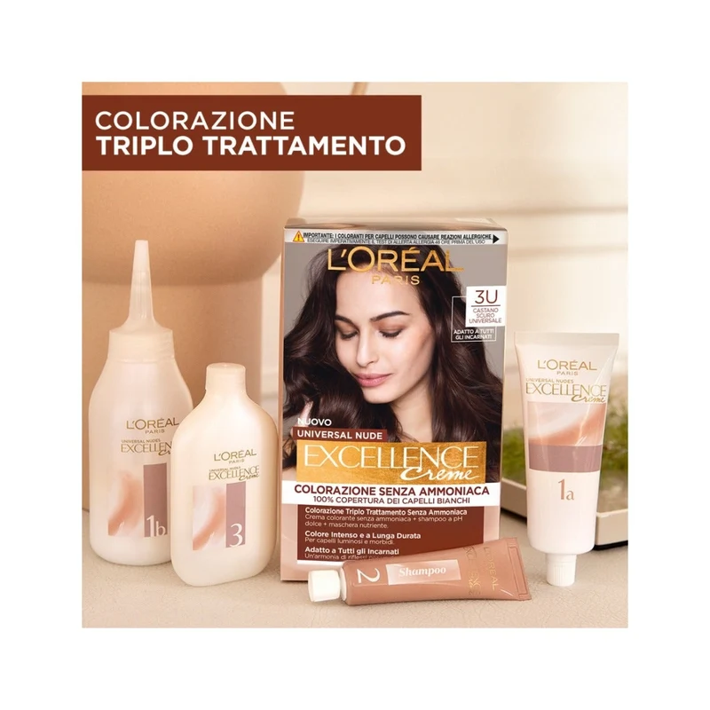 L'Oréal Paris Kit Excellence Universal Nude Colorazione Permanente 3U Castano Scuro Universale