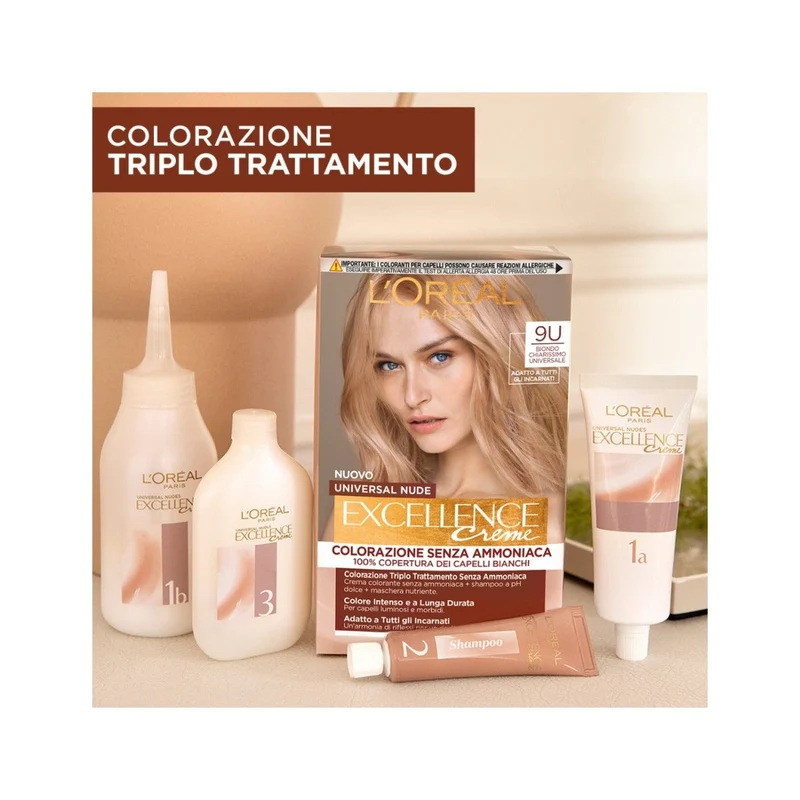 L'Oréal Paris Kit Excellence Universal Nude Colorazione Permanente 9U Biondo Chiarissimo Universale