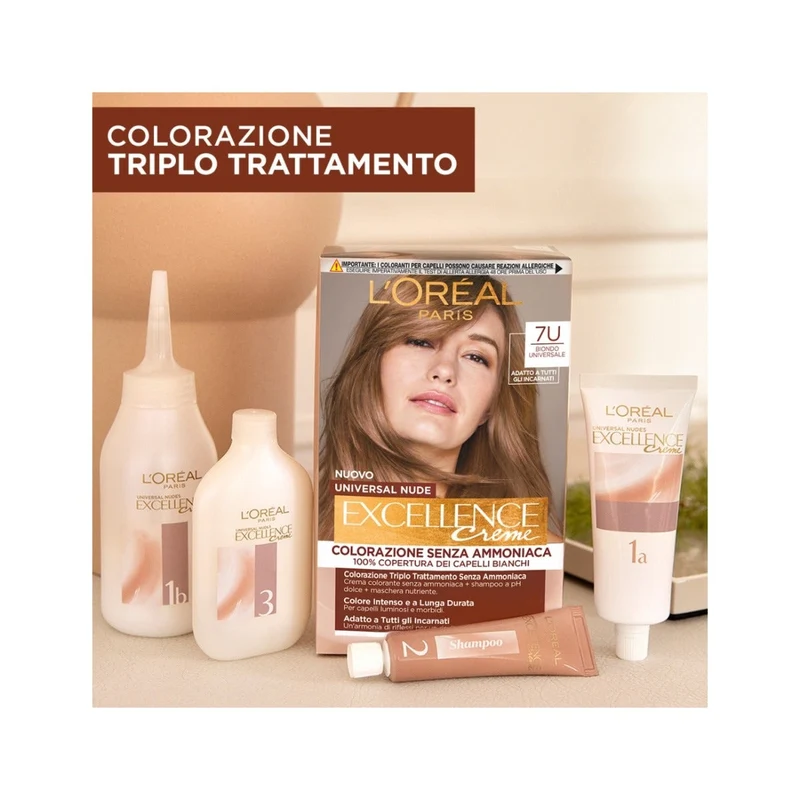L'Oréal Paris Kit Excellence Universal Nude Colorazione Permanente 7U Biondo Universale