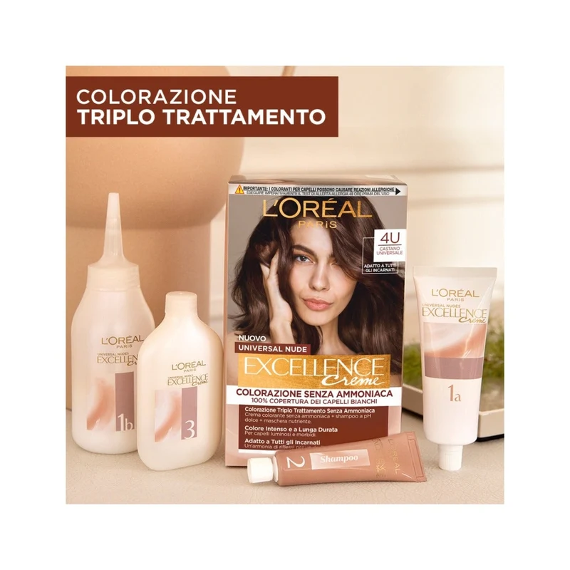 L'Oréal Paris Kit Excellence Universal Nude Colorazione Permanente 4U Castano Universale