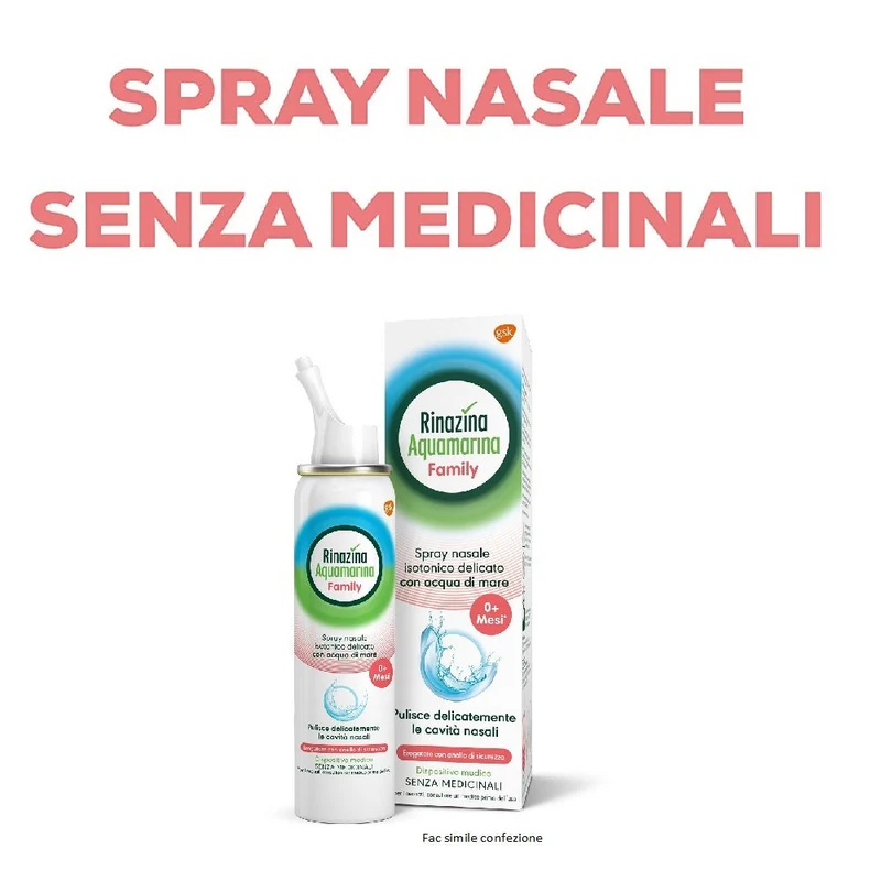 Rinazina Aquamarina Family Spray Nasale Isotonico Acqua di Mare Lavaggio Nasale Neonati Adulti 100ml